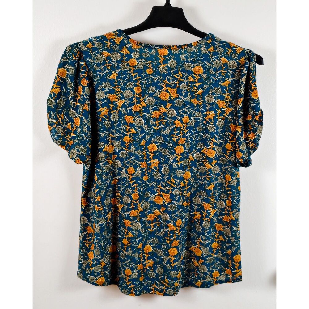 T-C Fashion women's size Large blouse multicolor print v-neck 3/4 sleeves - Picture 2 of 15